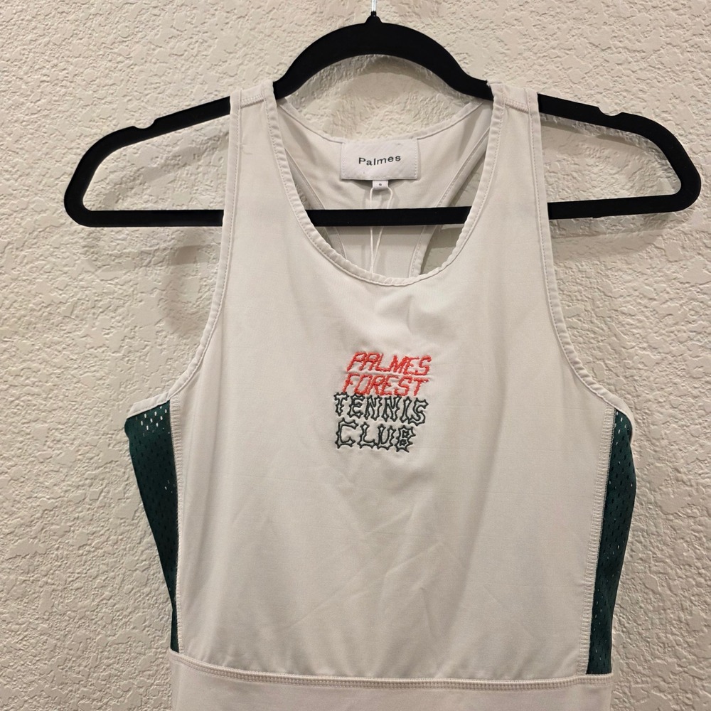 Palmes Forest PTFO Tennis Dress Small White Green Pleated Racerback Preppy NWT - Picture 3 of 11